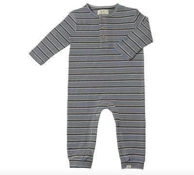 Mason Ribbed Henley Romper - Grey/Cream/Blue