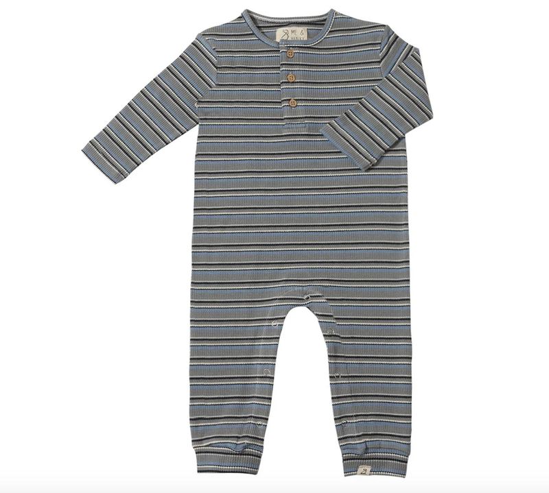 Mason Ribbed Henley Romper - Grey/Cream/Blue