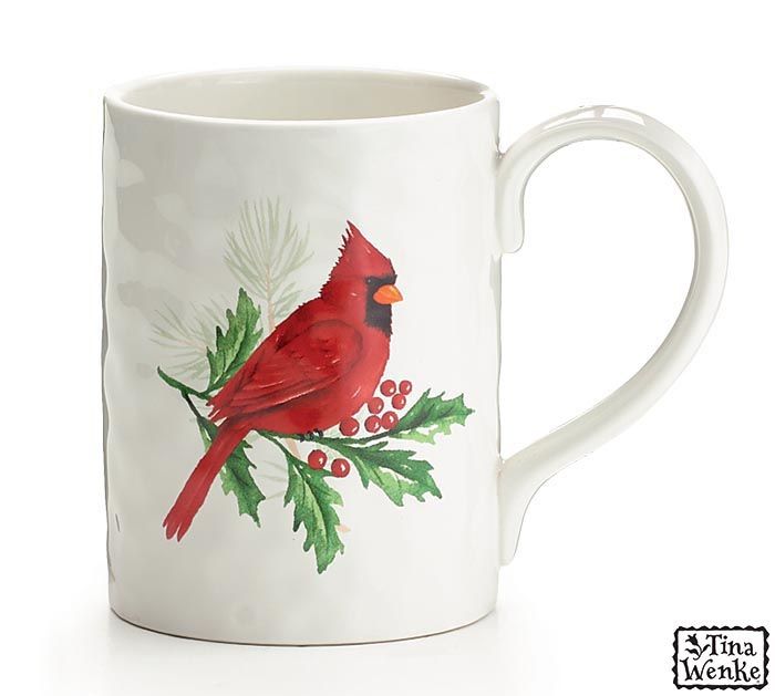 Joyful Cardinal Perched on Holly Mug