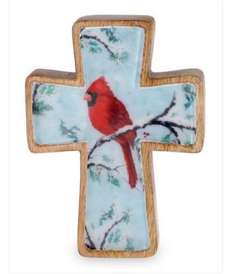 Cardinal Cross Shelf Sitter-Mango Wood