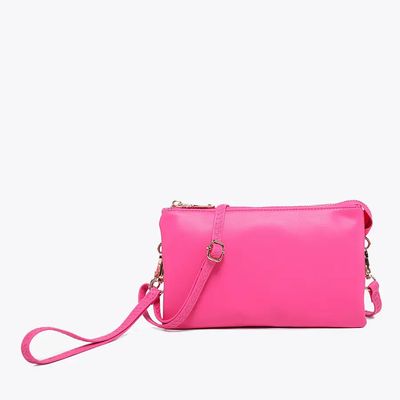 Riley 3 Compartment Crossbody/Wristlet - Neon Pink