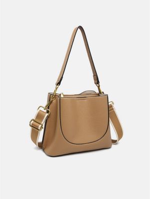 Corinna Bucket Bag w/ Two-Toned Canvas Guitar Strap-Tan