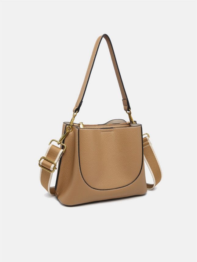Corinna Bucket Bag w/ Two-Toned Canvas Guitar Strap-Tan