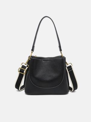 Corinna Bucket Bag w/ Two-Toned Canvas Guitar Strap-Black