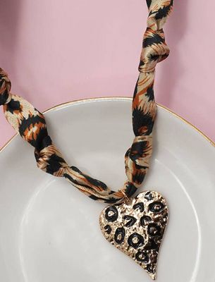 Leopard Scarf Charm Necklace-Heart