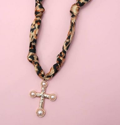 Leopard Scarf Charm Necklace-Cross