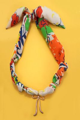 Orange Floral Scarf Charm Necklace- Bow