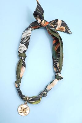 Green Floral Scarf Charm Necklace - Clover