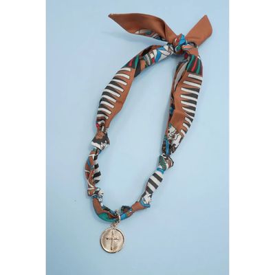 Brown Scarf Cross Charm Necklace