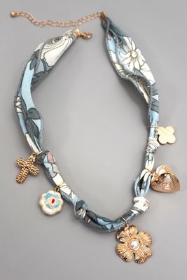 Blue Scarf Multi Charm Necklace