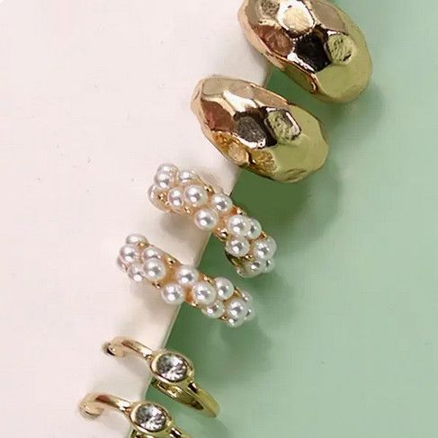 Trio Pearl Diamond Cut Huggie Hoop Earrings