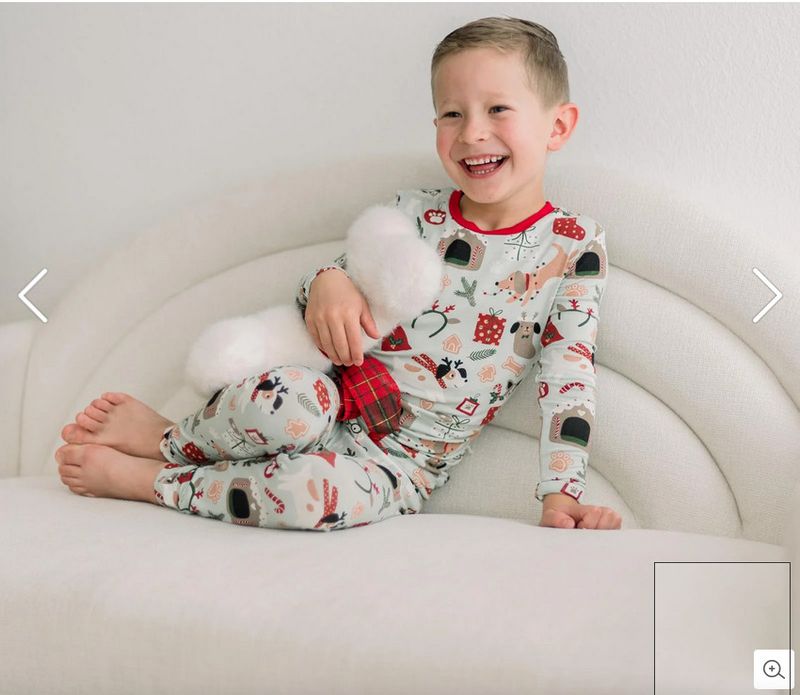 Print Long Sleeve Pajama Set in Aloe Christmas Dogs