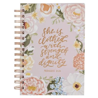 Journal Wirebound Pink Floral Strength &amp; Dignity Prov. 31:25