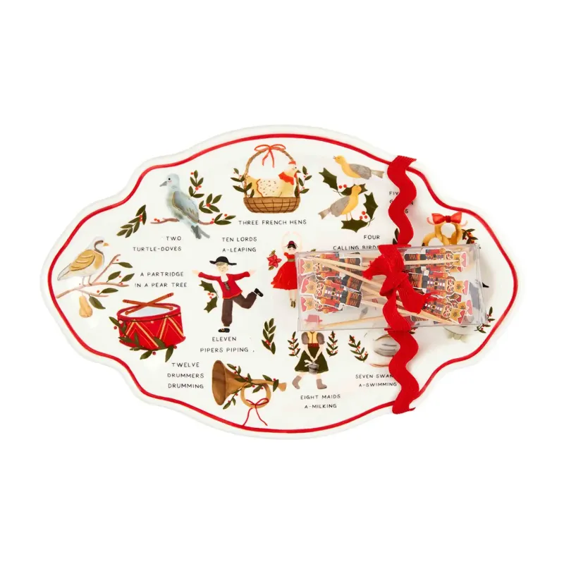 12 Days of Christmas Sentiment Plate w/Xmas Tree tooth picks
