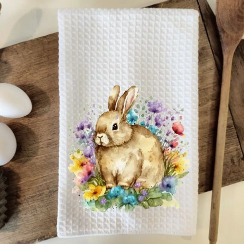 Spring Easter Bunny Waffle Weave Dish Towel Tea Towel