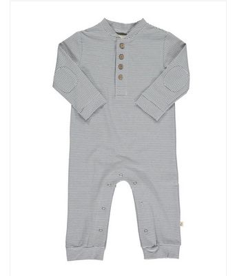 Niota Henley Romper~Grey/White Stripe