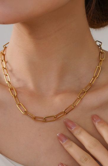 Stainless Steel Gold Paperclip Necklace