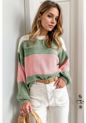 Colorblock Drop Shoulder Pullover Loose Sweater