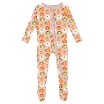 Rose Pumpkin Patch Muffin Ruffle Footie w/2 way Zipper