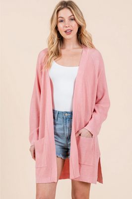 Plus Size Solid Knit Cardigan-Pink