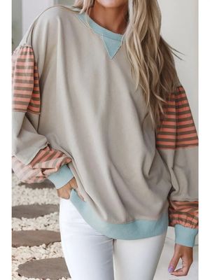 Striped Colorblock Patchwork Drop Shoulder Sweatshirt