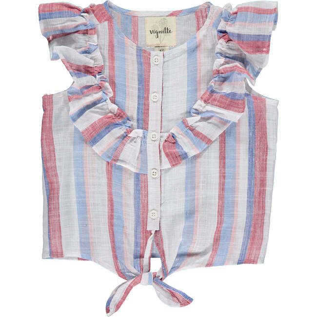 Luna Top Red/Stripe Tie Knot, Size: 2
