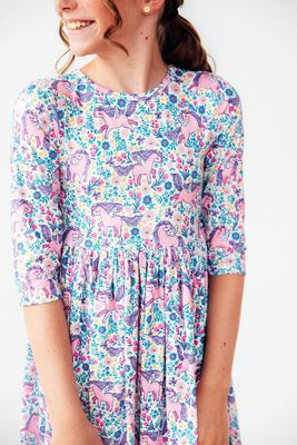 Head in the Clouds 3/4 Sleeve Pocket Twirl Dress