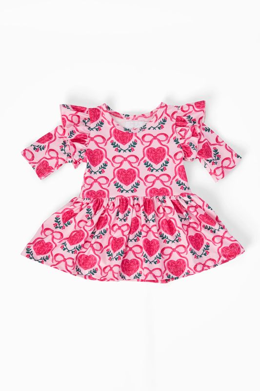 Fluttering Hearts 3/4 Sleeve Flutter Twirl Bodysuit