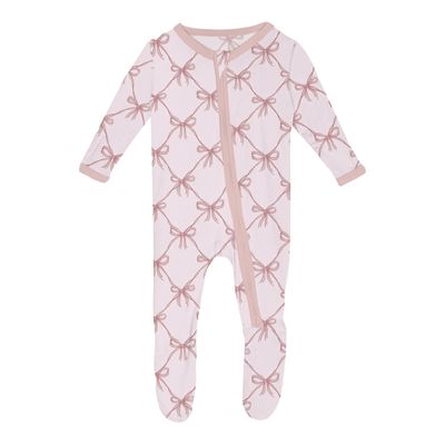 Print Footie w/2way Zipper Shrinking Violet Bow Lattice