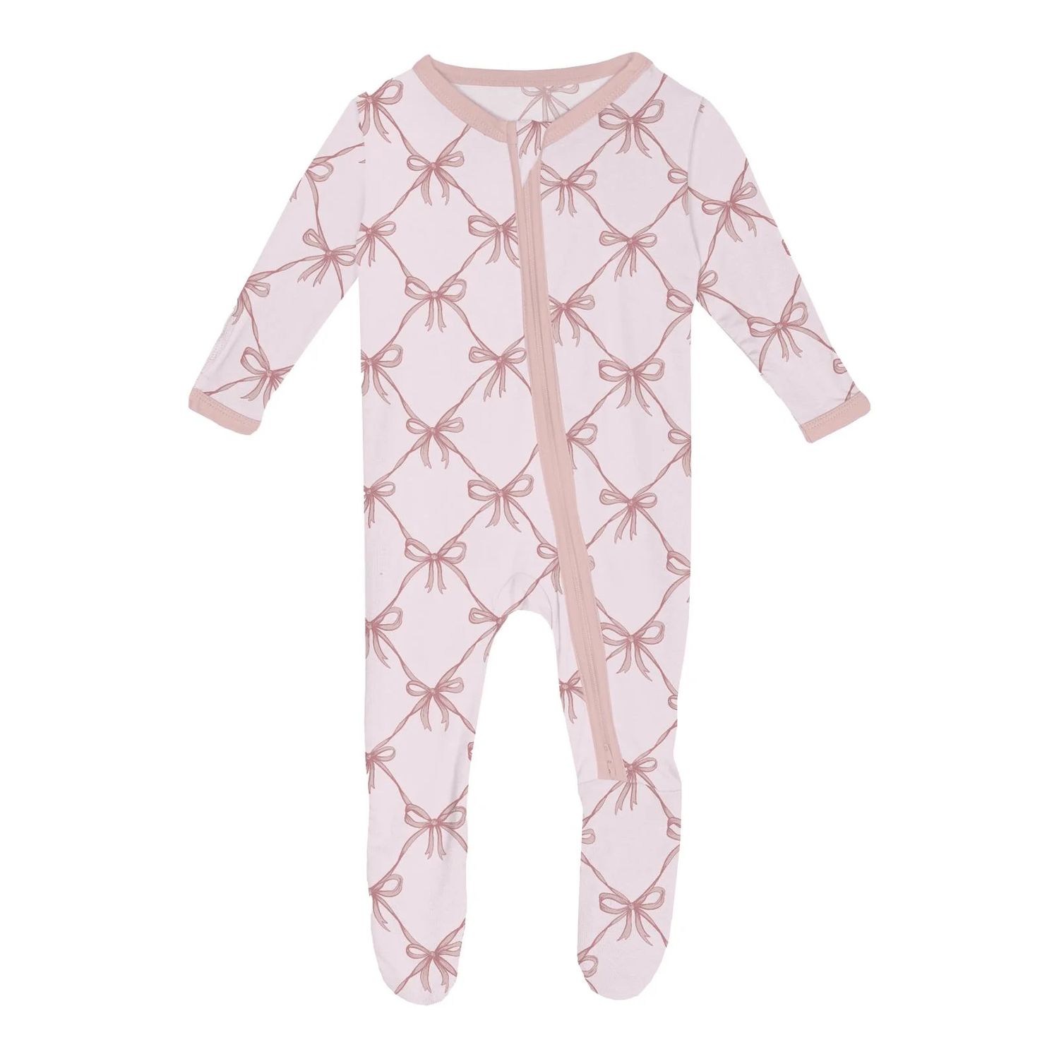 Print Footie w/2way Zipper Shrinking Violet Bow Lattice, Size: 0-3 Mths