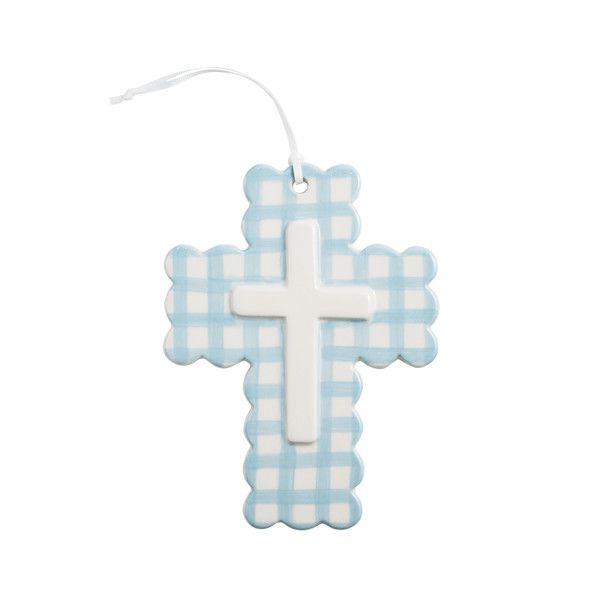 Blue Ceramic Gingham Cross