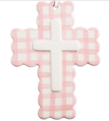 Pink Ceramic Gingham Cross