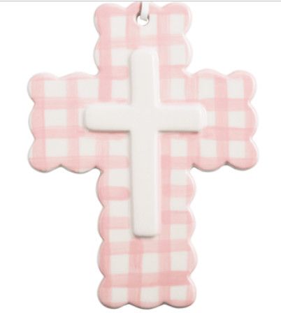Pink Ceramic Gingham Cross