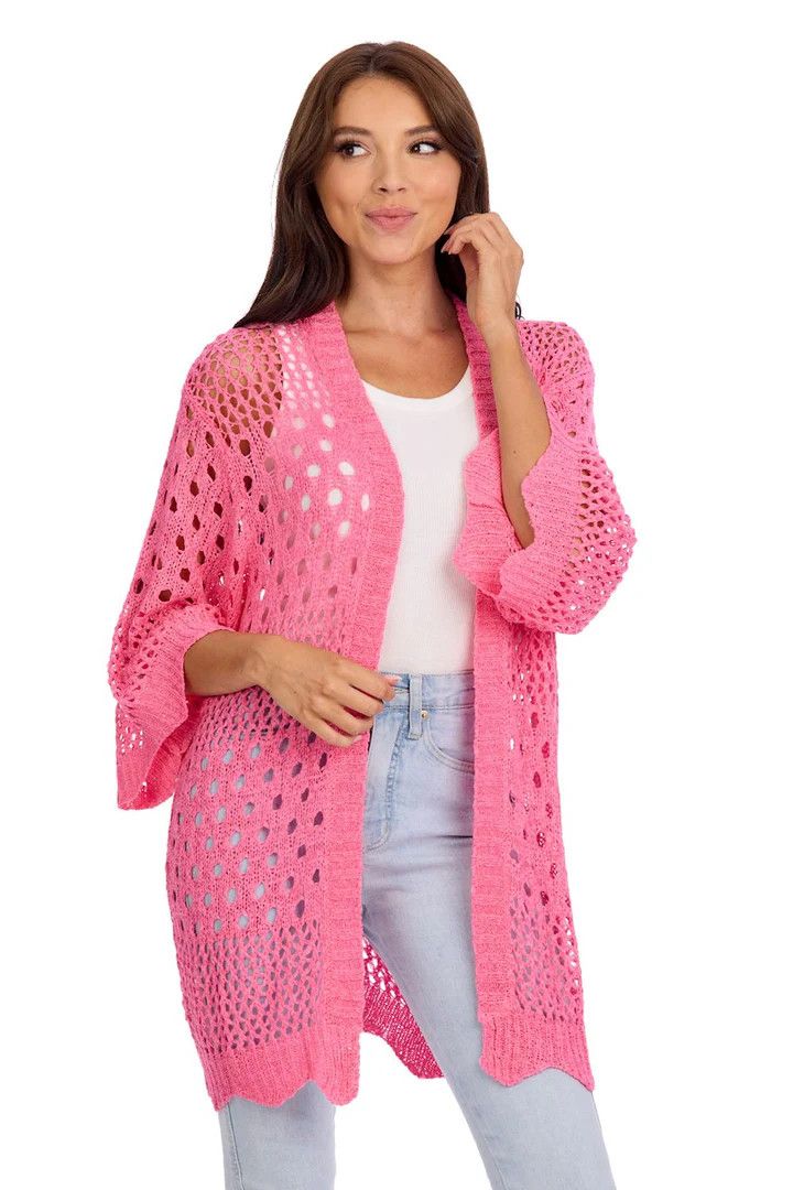 Jeanie Crochet Cardigan (One Size), Color: Pink