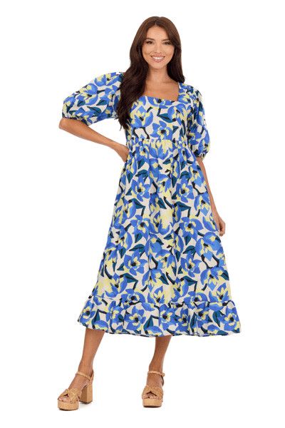 Gentry Printed Midi Dress - Blue