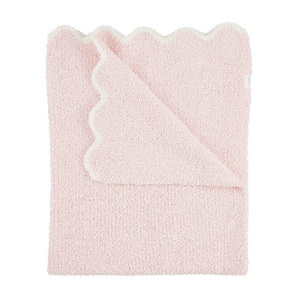 Pink w/ White Scallop Chenille Blanket