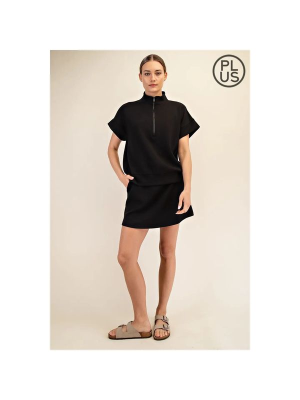 Plus Modal Scuba Quarter Zip Shirt - Black