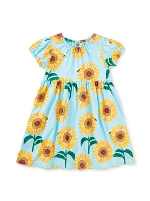 Baby Puff Sleeve Empire Dress - Painted Sunflowers