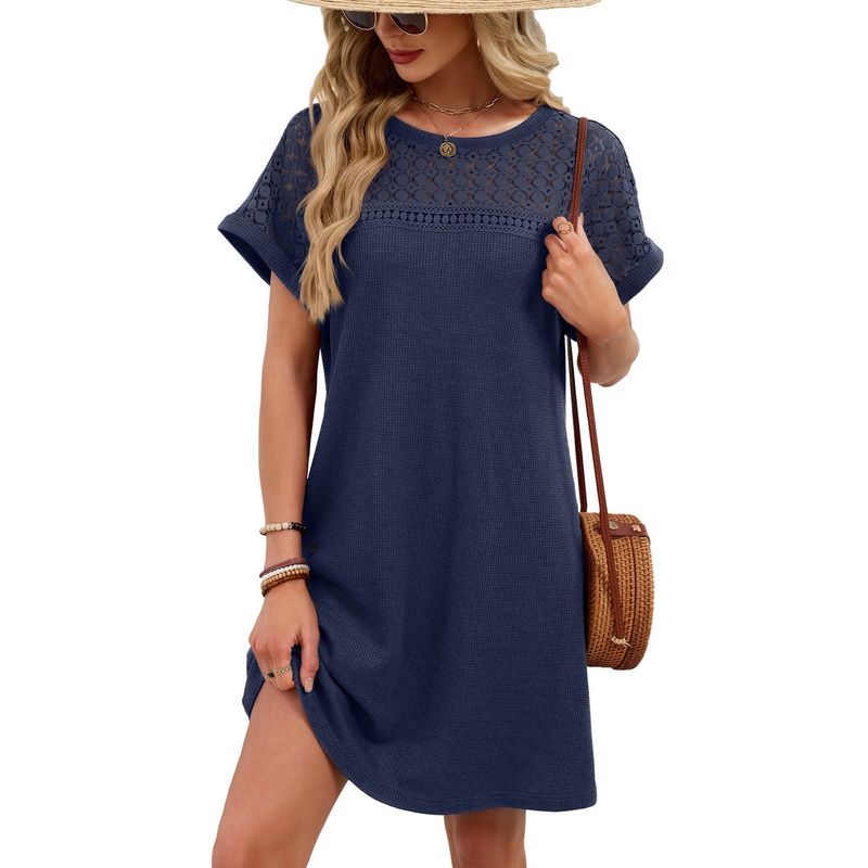 Lace Patchwork Navy Dress
