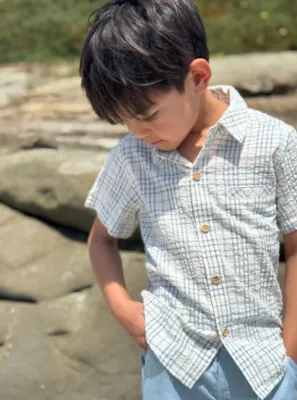 Newport Woven Shirt - Chambray/Cream Plaid