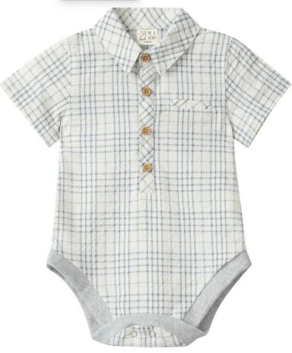 Helford Onesie-Chambray/Cream Plaid
