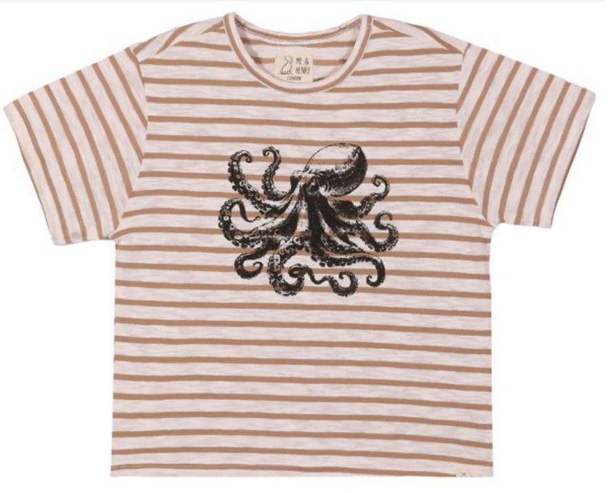 Newquay Printed Tee- Beige Octopus
