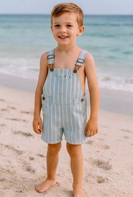 Galleon Woven Overalls - Pale Chambray Stripe