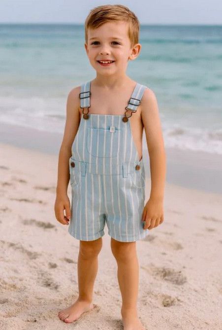 Galleon Woven Overalls - Pale Chambray Stripe