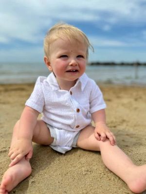 Helford Woven Onesie-White Seersucker