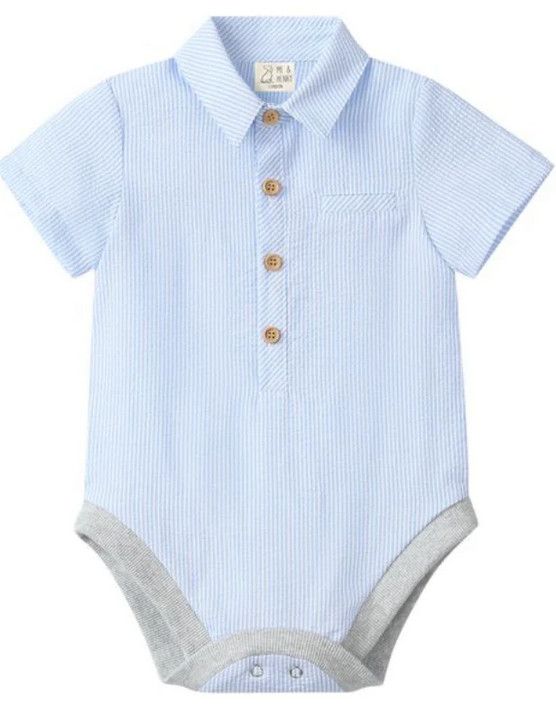 Helford Onesie - Pale Blue Stripe Seersucker