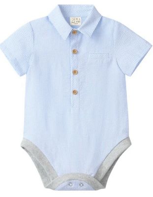 Helford Onesie - Pale Blue Stripe Seersucker