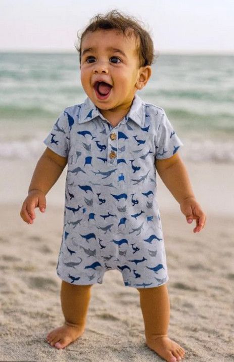 Molokai Printed Romper - Whales