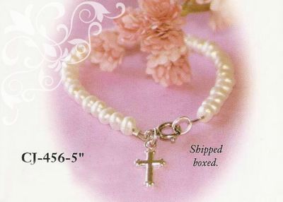 Freshwater Pearls Cross 5" Bracelet -CJ 456-5