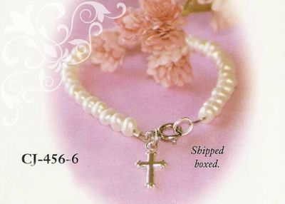 Freshwater Pearls Cross 6" Bracelet -CJ 456-6